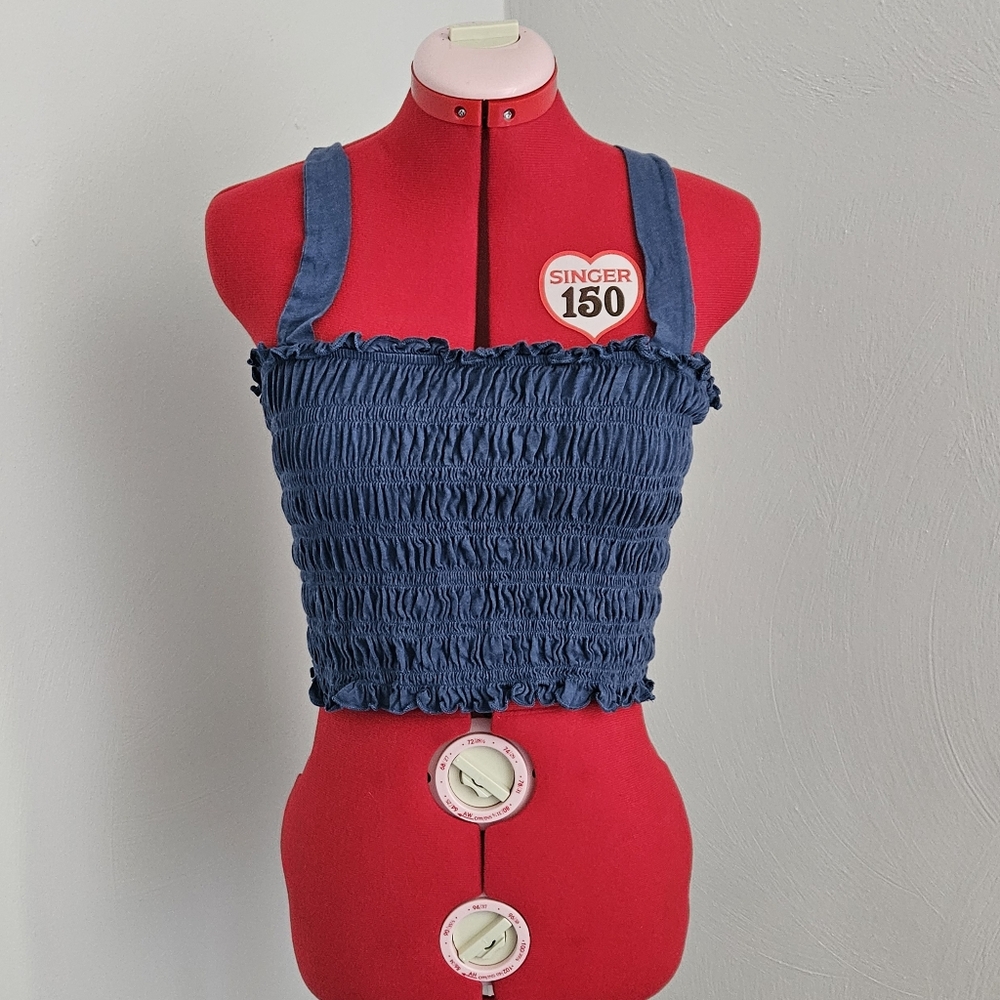 Blue AEO Cropped Tank with Ruching